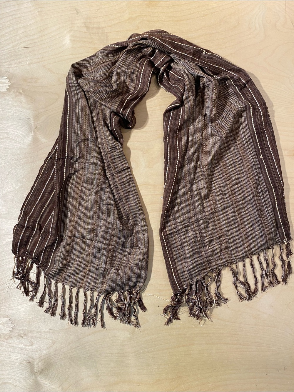 Brown Striped Lightweight Fringe Scarf (RV)